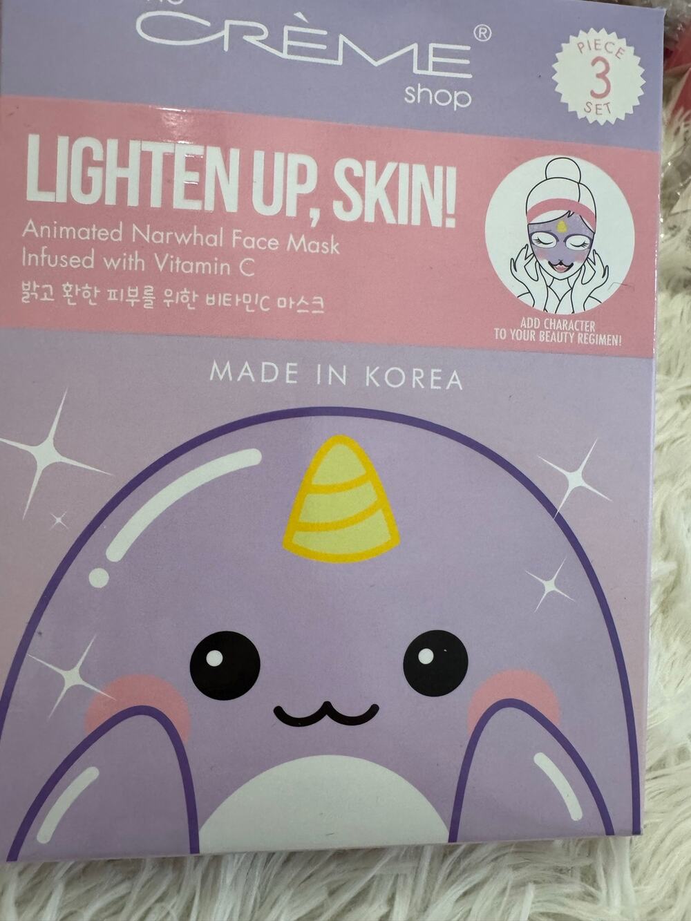 The crème shop animated narwhal face sheet mask with vitamin C pack of 3